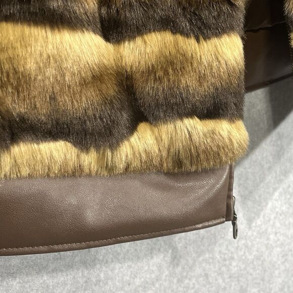 Chicos Faux Fur Vest Womens Small Zip Up Front Stripes Lined Winter Mob Wife - Picture 8 of 12